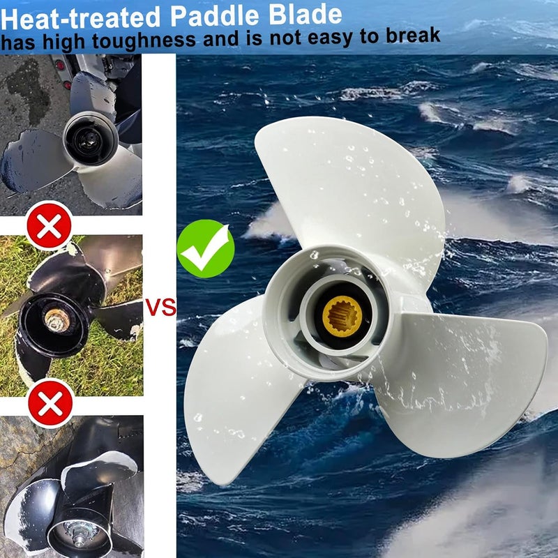 GELAIDI 13 1/2x15-K Outboard Propeller for Yamaha Engine 60HP 70HP 75HP 80HP 85HP 90HP 115HP 130HP，15 Tooth, RH ，3-Blade，Replaces 6E5-45947-00-EL，White - Image 3